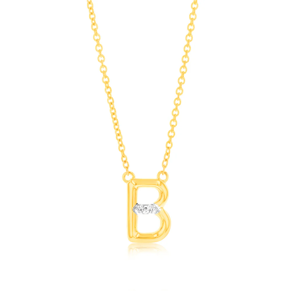 Initial B Diamond Pendant in 9ct Yellow Gold
