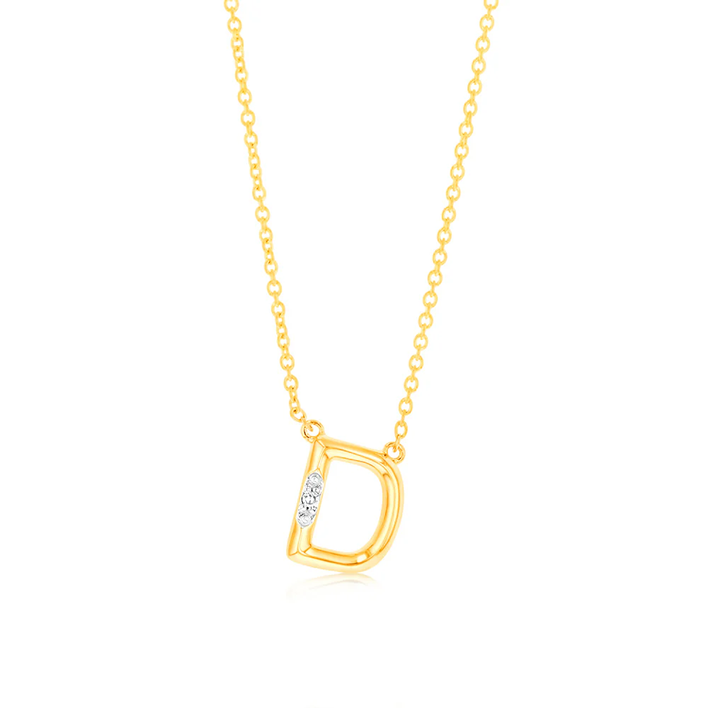 Initial D Diamond Pendant in 9ct Yellow Gold