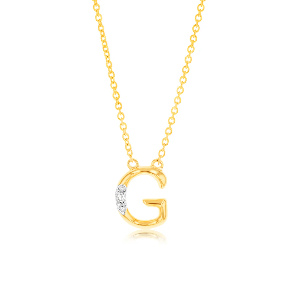 Initial G Diamond Pendant in 9ct Yellow Gold