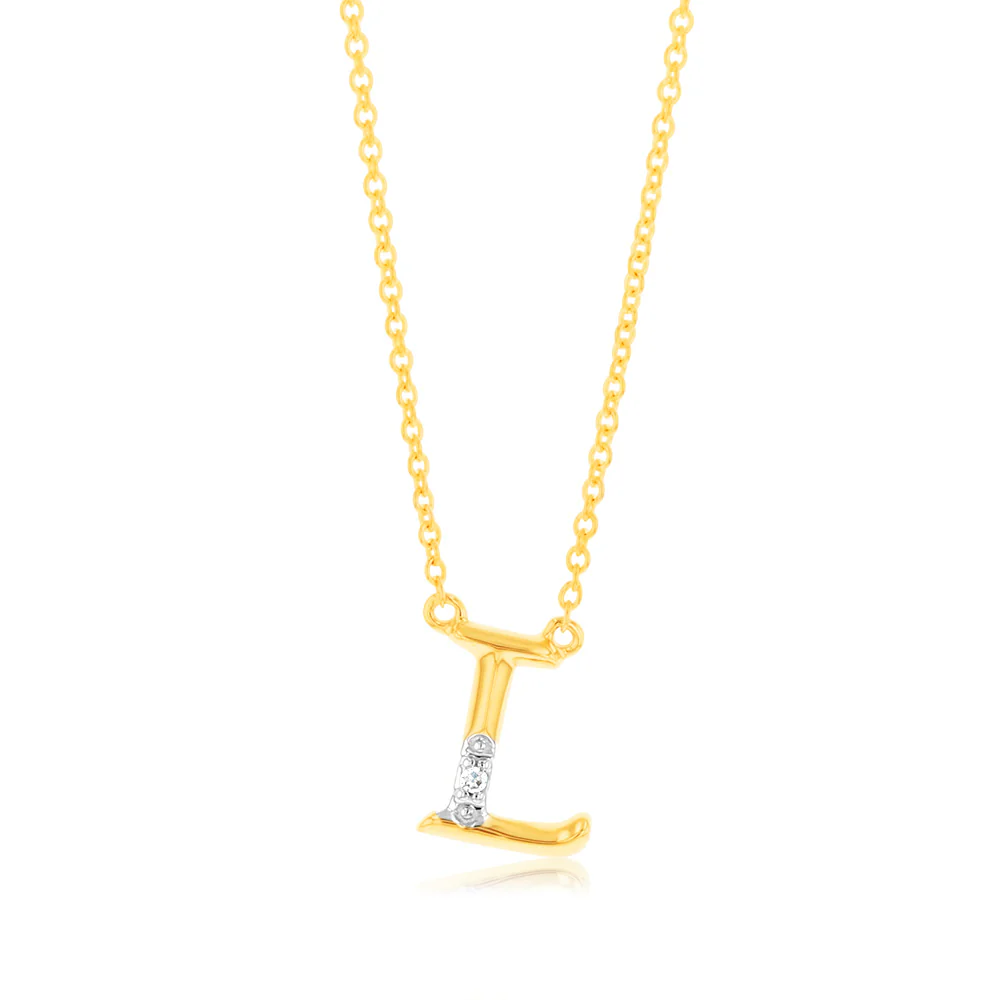 Initial L Diamond Pendant in 9ct Yellow Gold