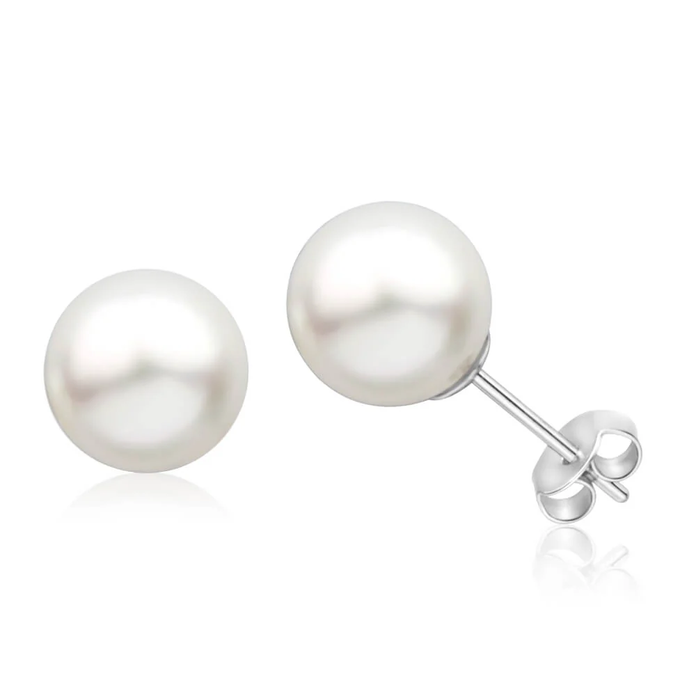 Julio' 9ct White Gold White South Sea Pearl Stud Earrings