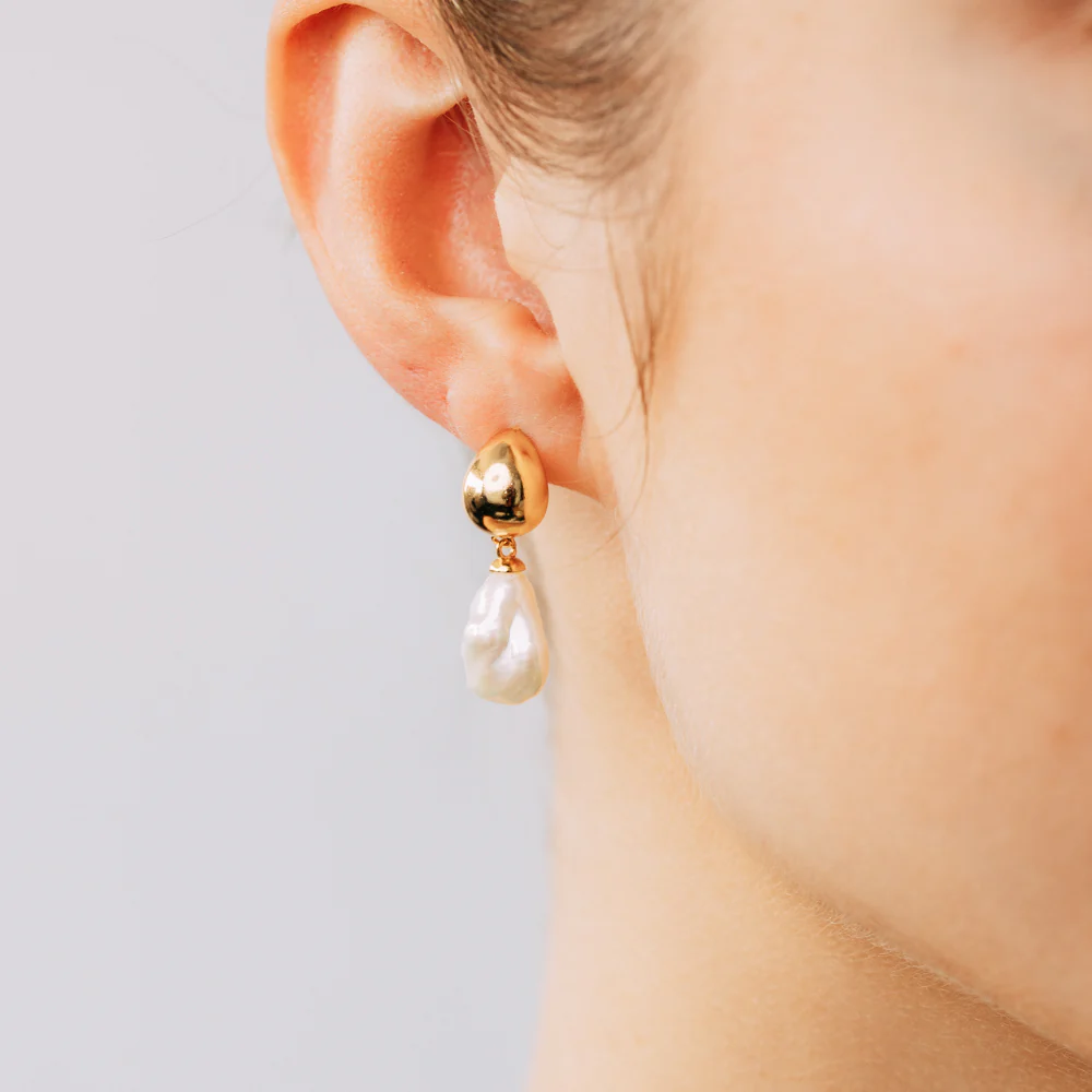 Keshi Pearl Drop Earrings in Gold Plated Sterling Silver - Image 2