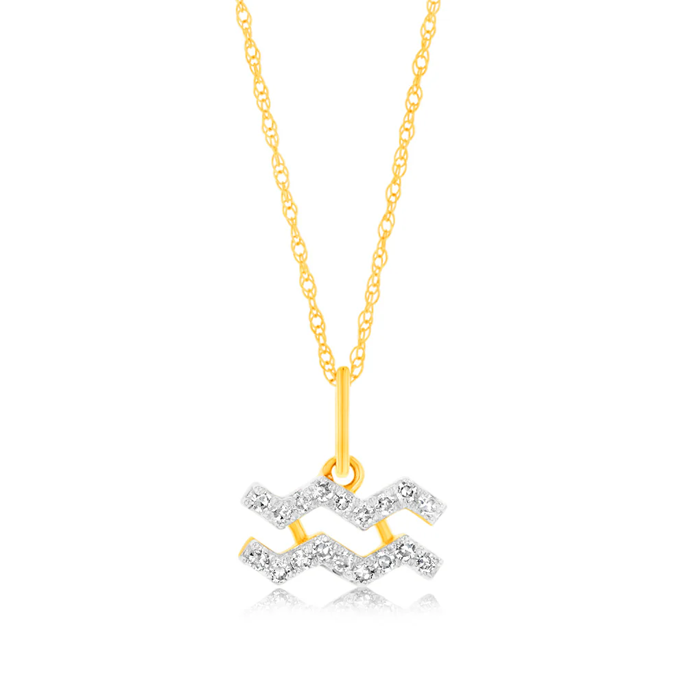 Luminesce Lab Diamond 9ct Yellow Gold Aquarius 1/10 Carat Diamond Pendant With Chain