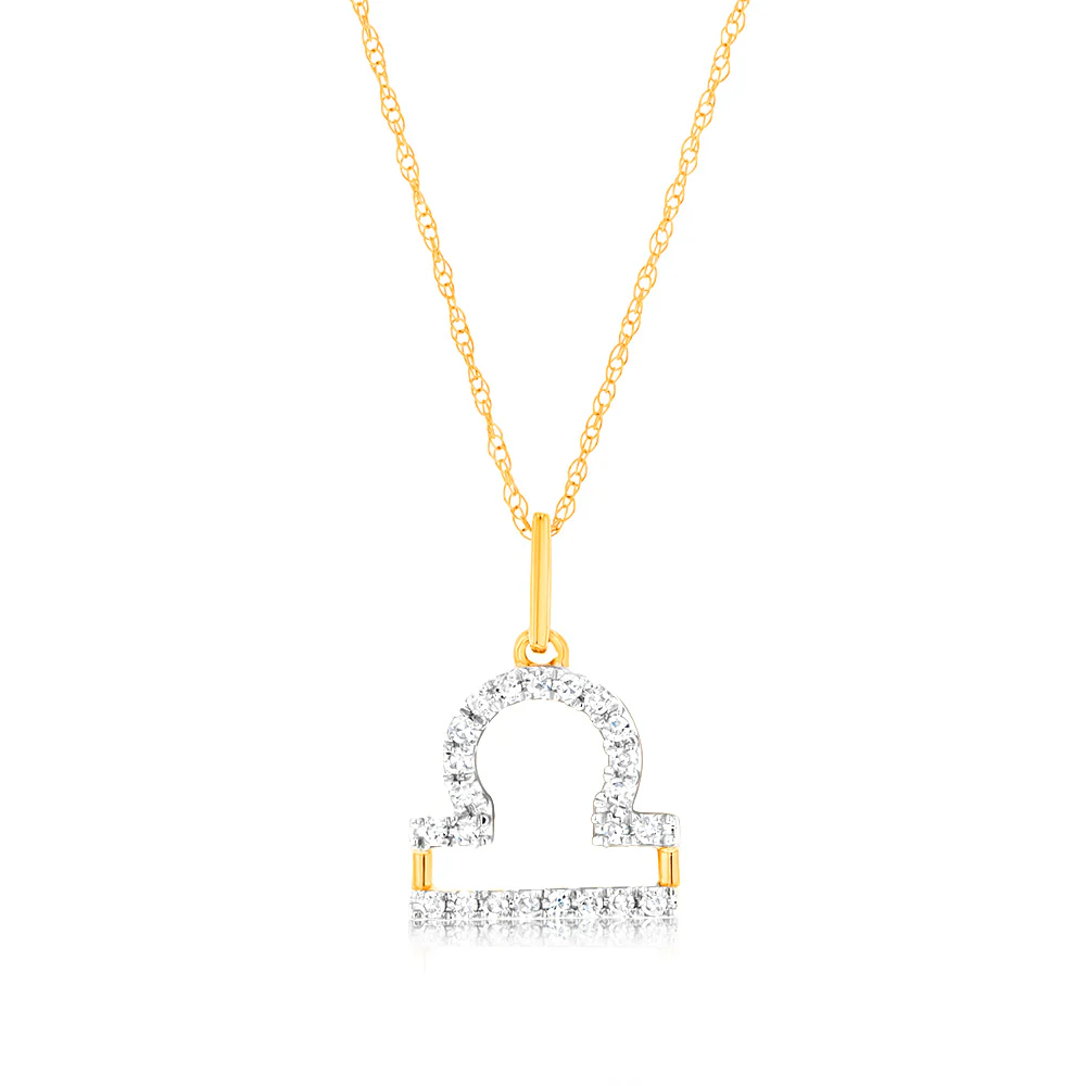 Luminesce Lab Diamond 9ct Yellow Gold Libra 1/10 Carat Diamond Pendant With Chain