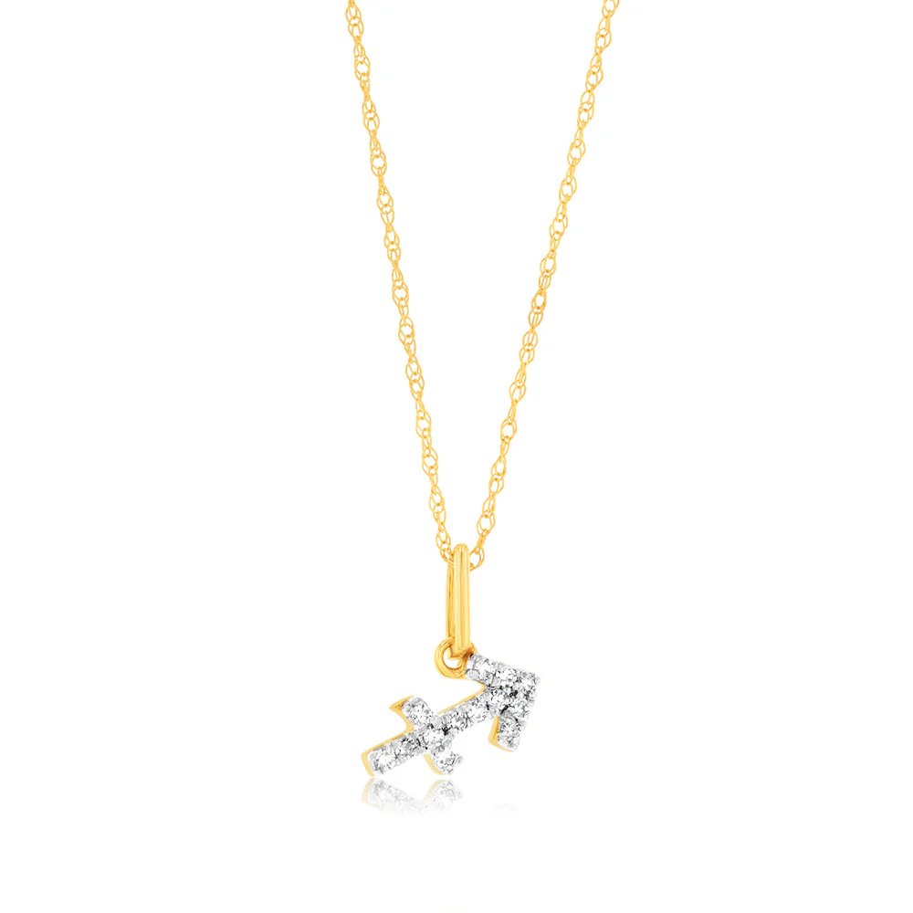 Luminesce Lab Diamond 9ct Yellow Gold Sagittarius 13 Diamonds Pendant With Chain