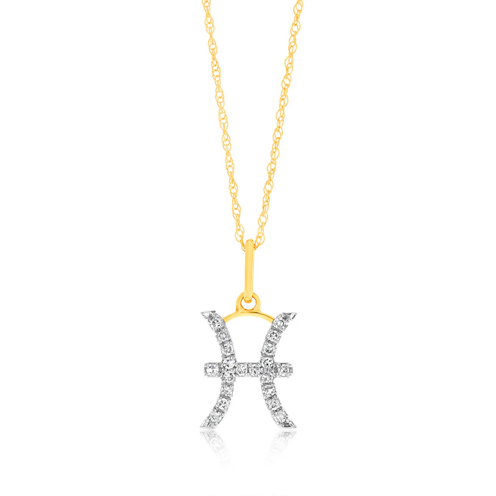 Luminesce Lab Diamond 9ct YellowGold Pisces Sign 1/2 Carat Diamond Pendant With Chain