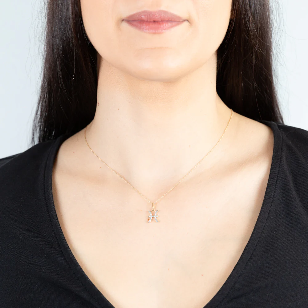 Luminesce Lab Diamond 9ct YellowGold Pisces Sign 1/2 Carat Diamond Pendant With Chain - Image 2