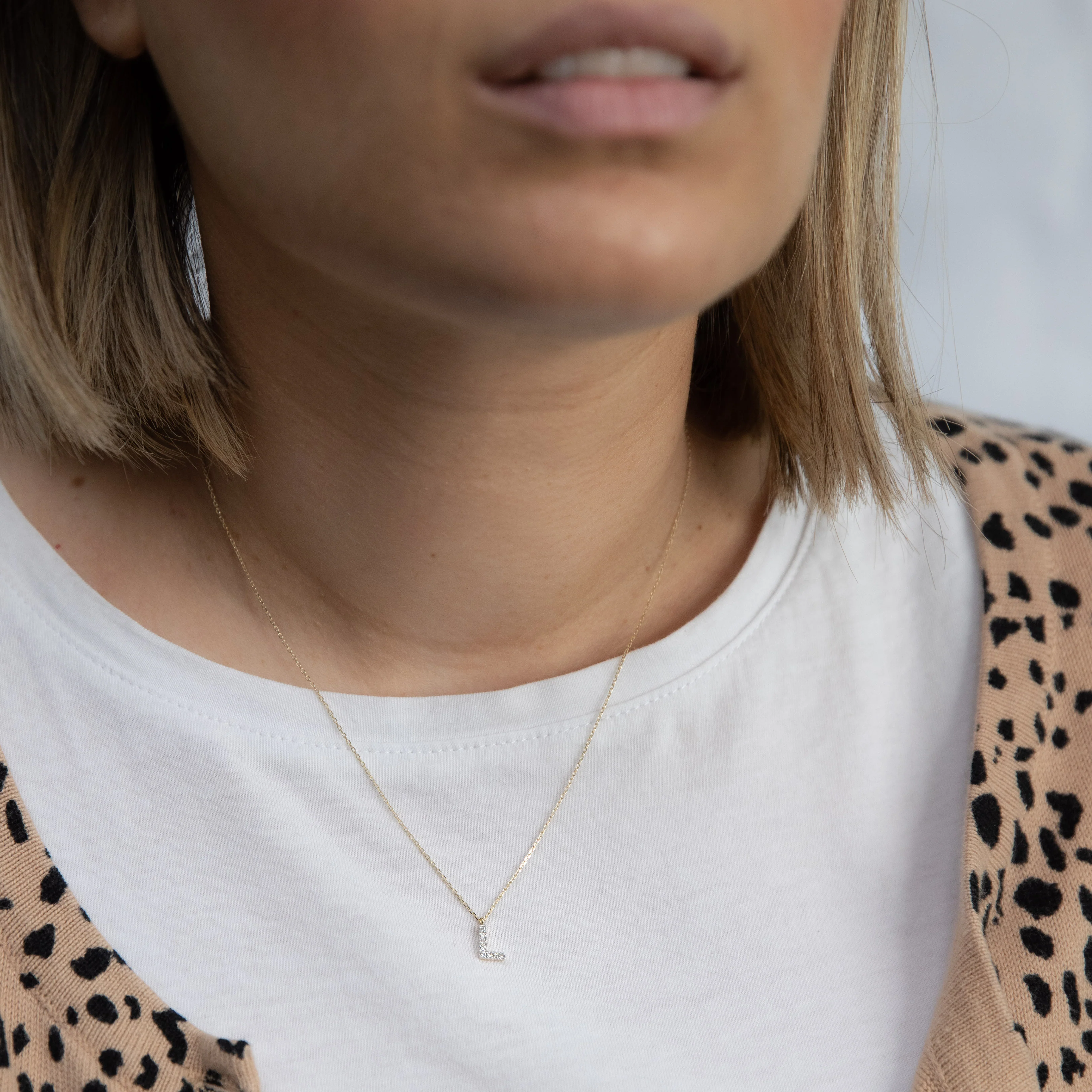 Luminesce Lab Diamond L Initial Pendant in 9ct Yellow Gold with Adjustable 42cm Chain - Image 2