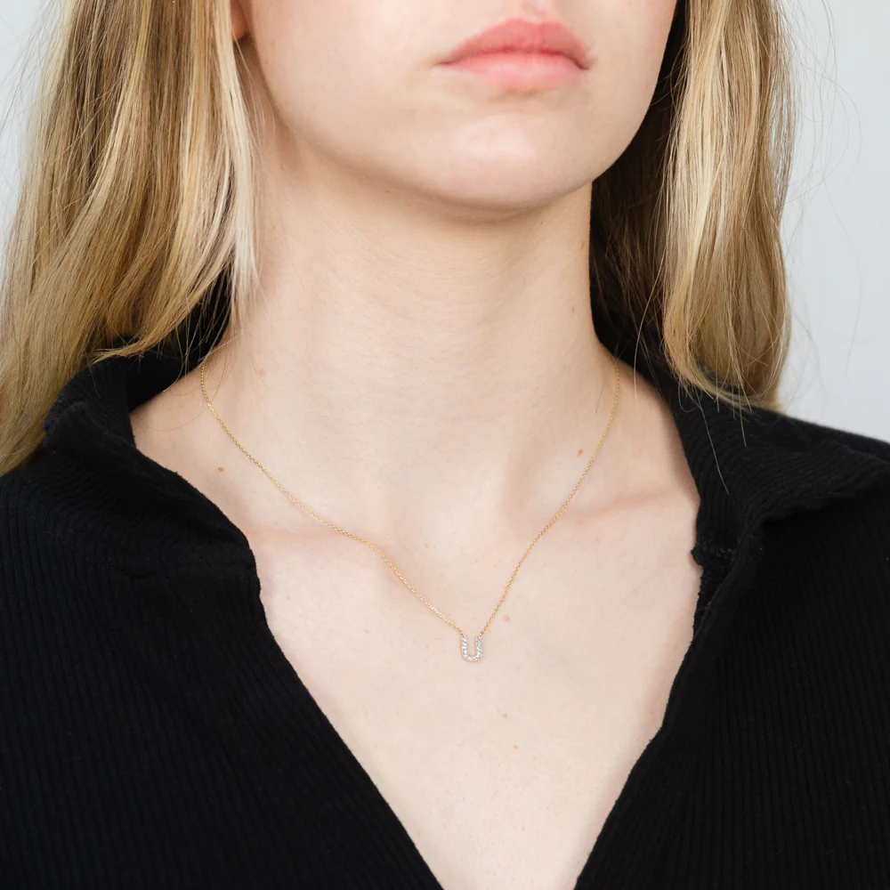 Luminesce Lab Diamond U Initial Pendant in 9ct Yellow Gold with Adjustable 45cm Chain - Image 2