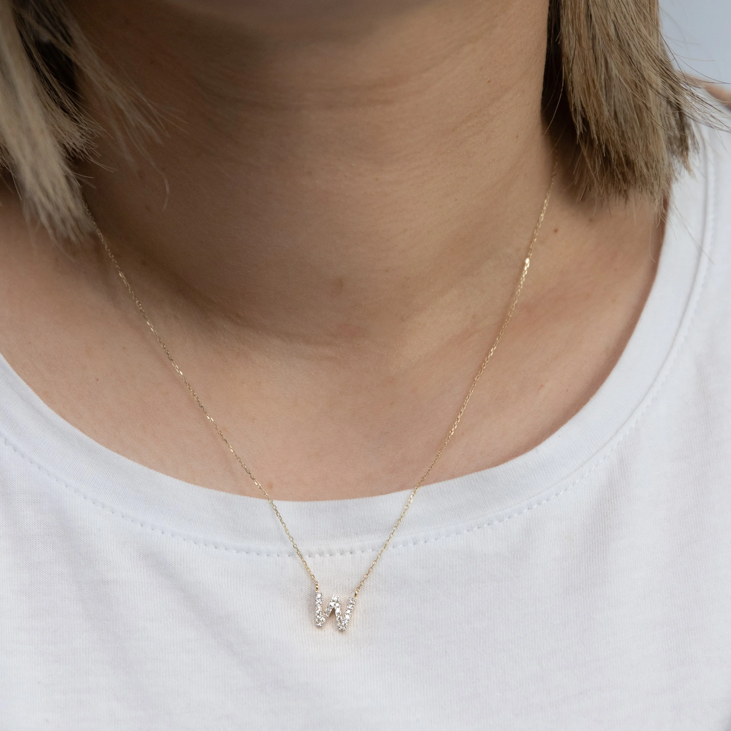 Luminesce Lab Diamond W Initial Pendant in 9ct Yellow Gold with Adjustable 45cm Chain - Image 2
