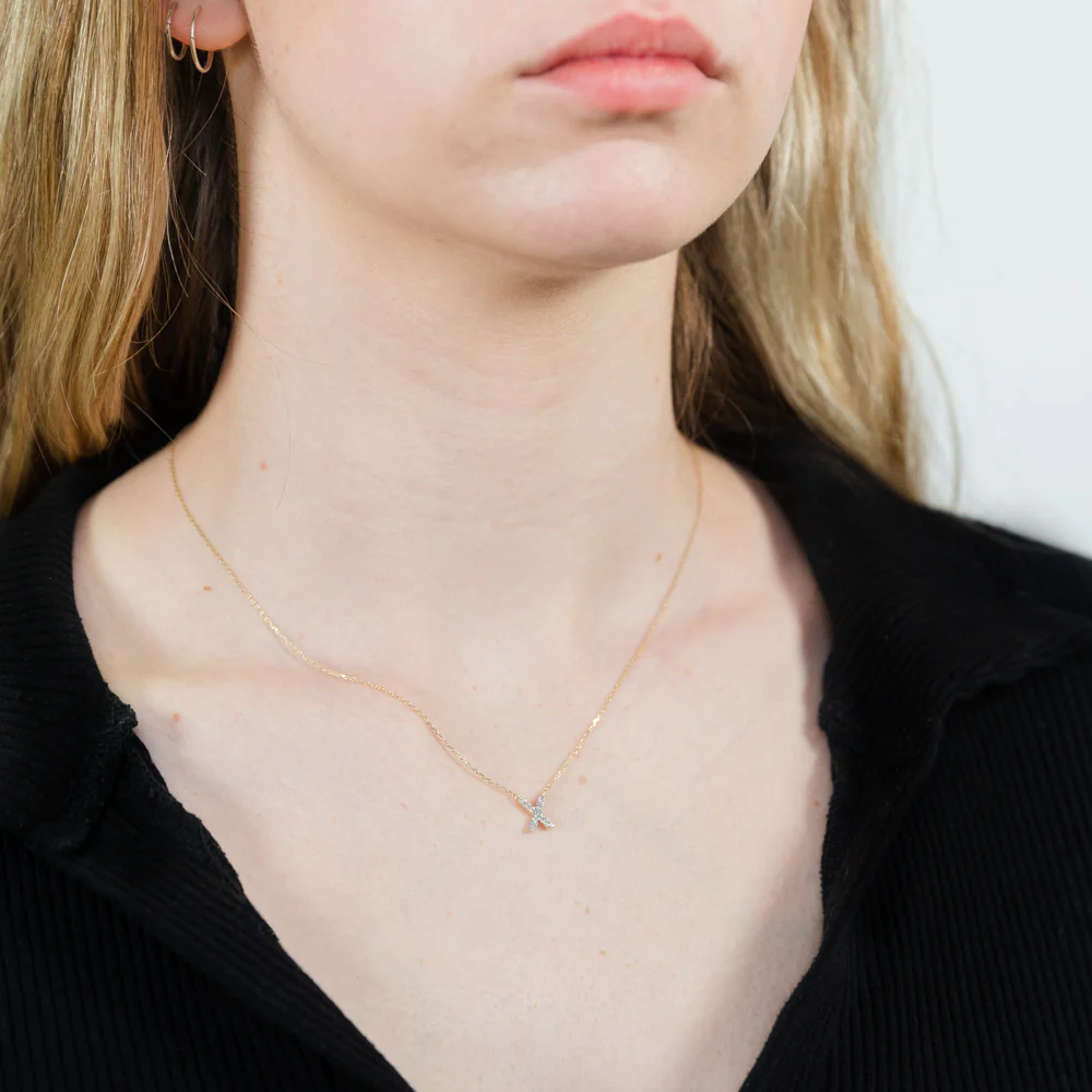 Luminesce Lab Diamond X Initial Pendant in 9ct Yellow Gold with Adjustable 45cm Chain - Image 2
