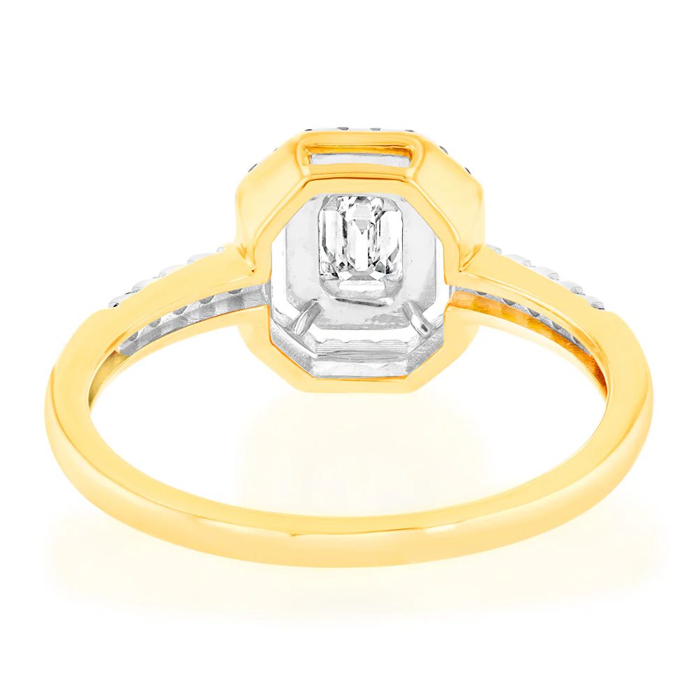 Luminesce Lab Grown 0.35 Carat Diamond Emerald Shaped Ring in 9ct Yellow Gold - Image 3