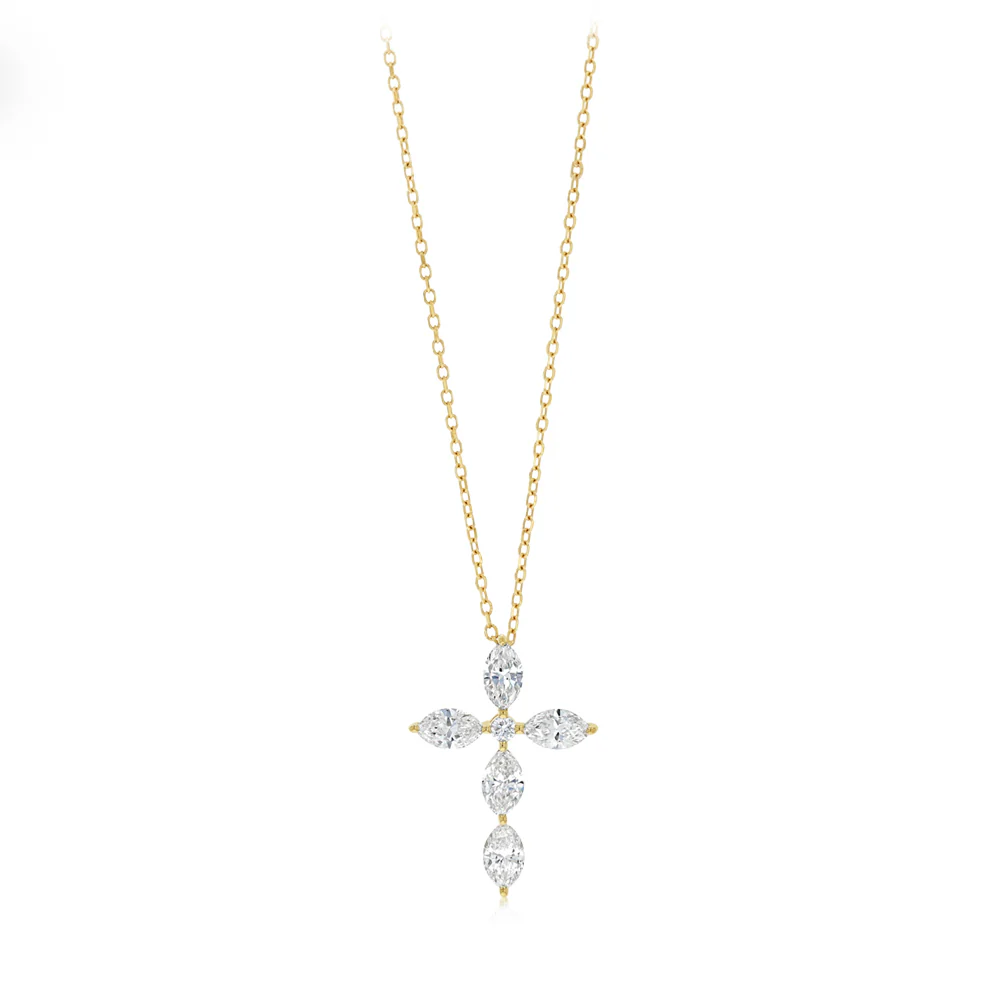 Luminesce Lab Grown 0.60 Carat Diamond Cross Pendant on 45cm Chain in 9ct Yellow Gold