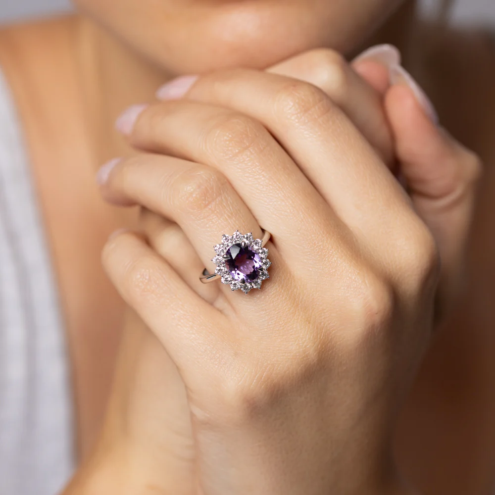 Luminesce Lab Grown 0.70 Carat Diamond and 3 Carat Amethyst Ring in Sterling Silver - Image 3