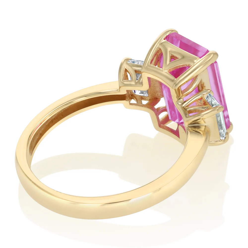 Luminesce Lab Grown 0.70 Carat Diamond and 7 Carat Created Pink Sapphire Ring in 9ct Yellow Gold - Image 4