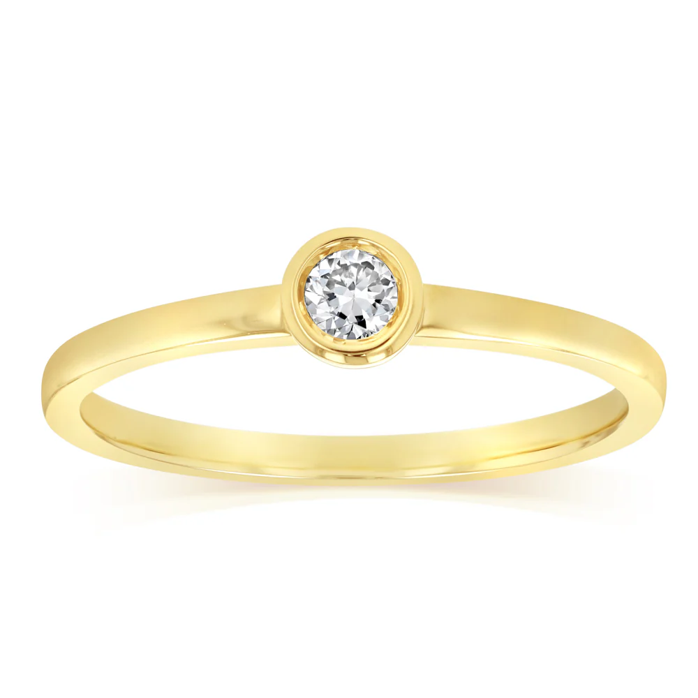 Luminesce Lab Grown 1/10 Carat Brilliant Cut Bezel Solitaire Diamond Ring in 9ct Yellow Gold