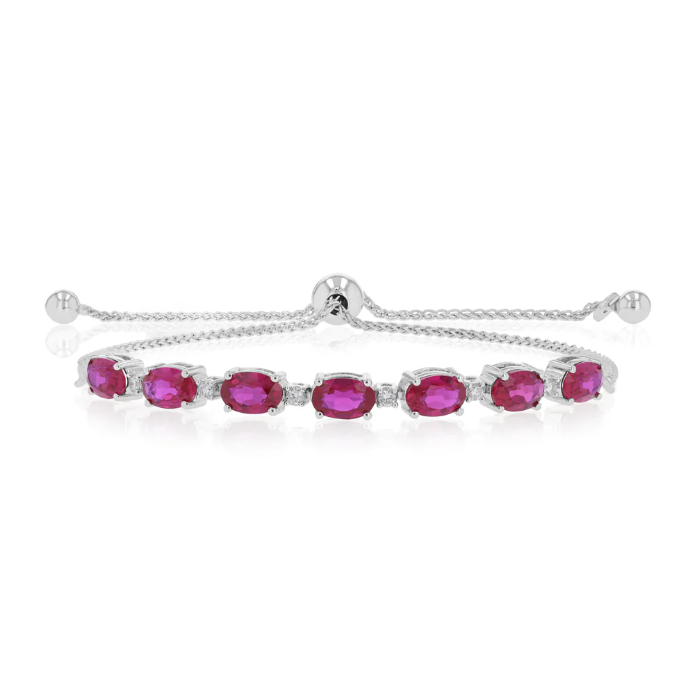 Luminesce Lab Grown 1/10 Carat Diamond and 4.15 Carat Created Ruby Bolo Bracelet in Sterling Silver
