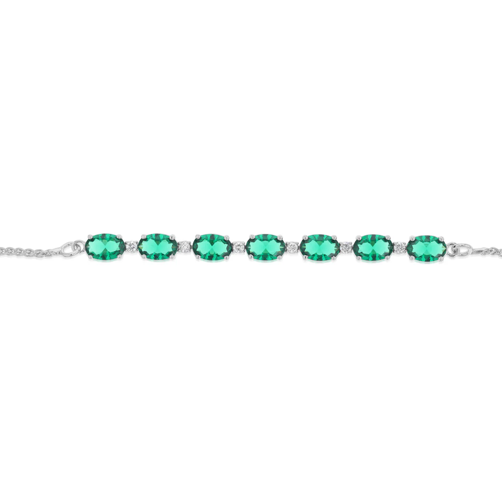 Luminesce Lab Grown 1/10 Carat Diamond and Created Emerald Bolo Bracelet in Sterling Silver - Image 2