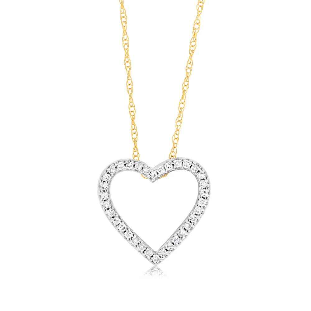 Luminesce Lab Grown 1/10 Carat Diamond Heart Pendant in 9ct Yellow Gold