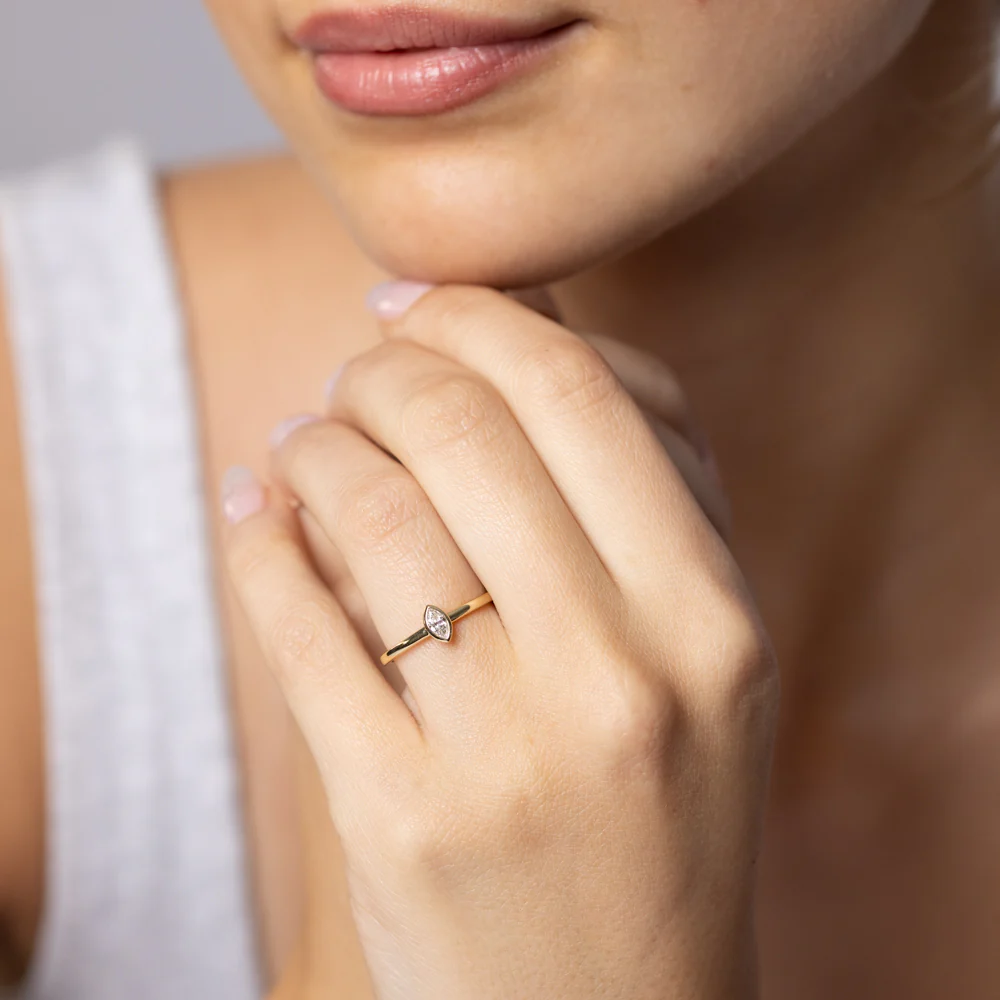 Luminesce Lab Grown 1/10 Carat Marquise Cut Bezel Solitaire Diamond Ring in 9ct Yellow Gold - Image 3