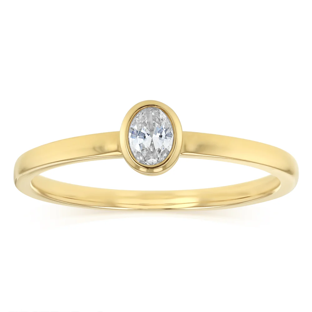 Luminesce Lab Grown 1/10 Carat Oval Cut Bezel Solitaire Diamond Ring in 9ct Yellow Gold