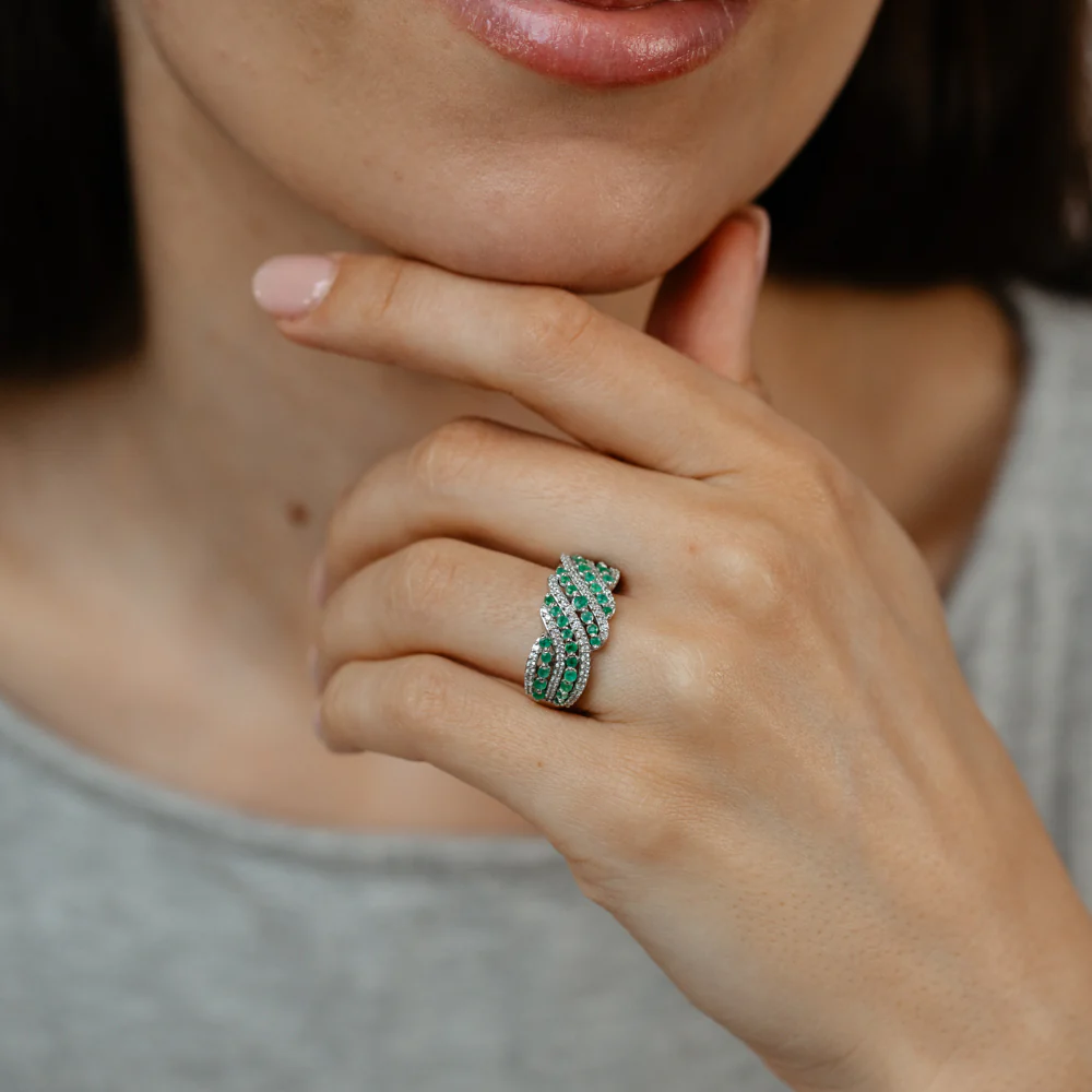 Luminesce Lab Grown 1.15 Carat Diamond and Created Emerald Ring in Sterling Silver - Image 3