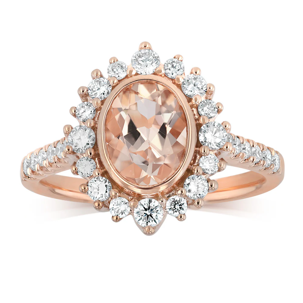 Luminesce Lab Grown 1/2 Carat Diamond and Morganite Dress Ring in 9ct Rose Gold