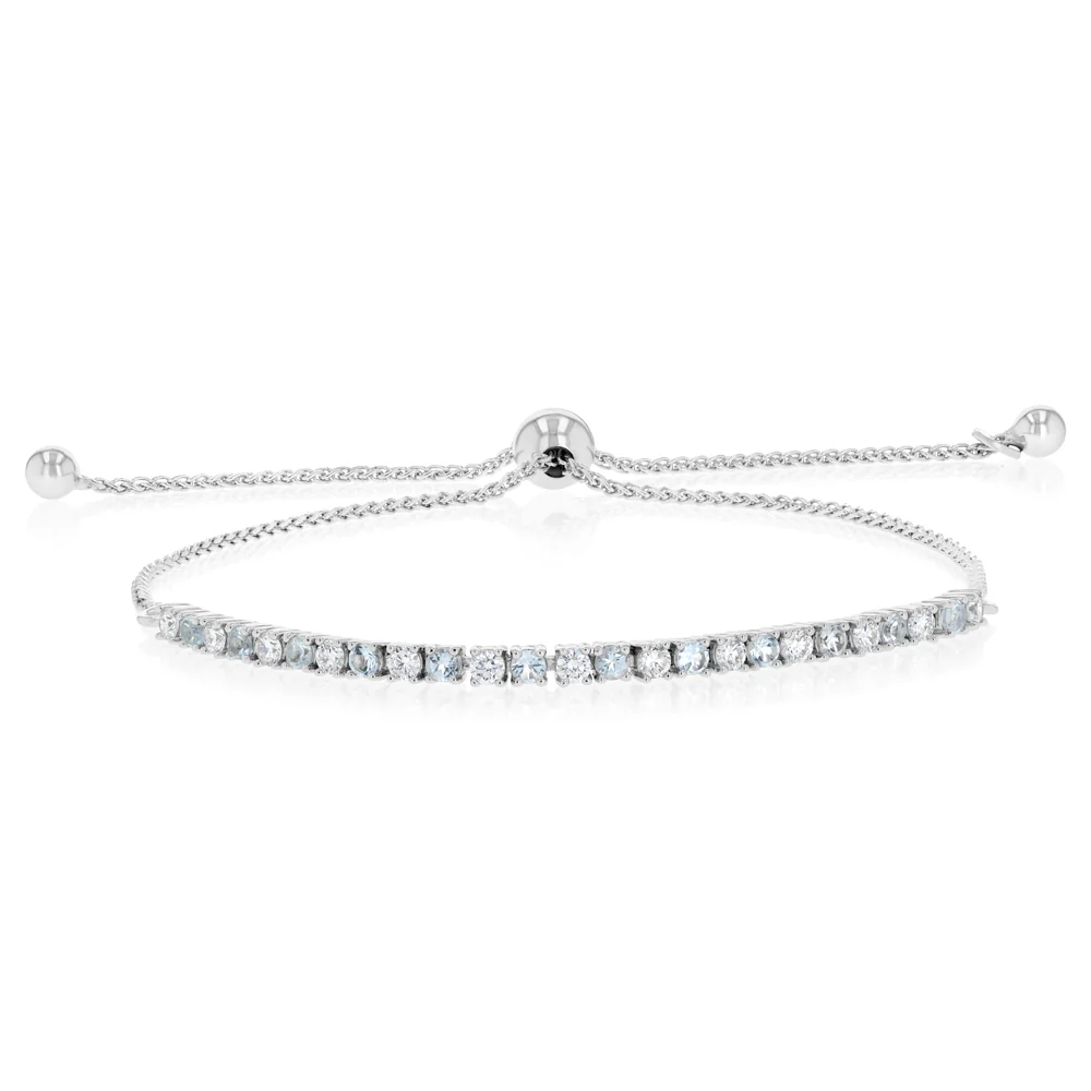 Luminesce Lab Grown 1/2 Carat Diamond and Natural Blue Topaz Bolo Bracelet in Sterling Silver
