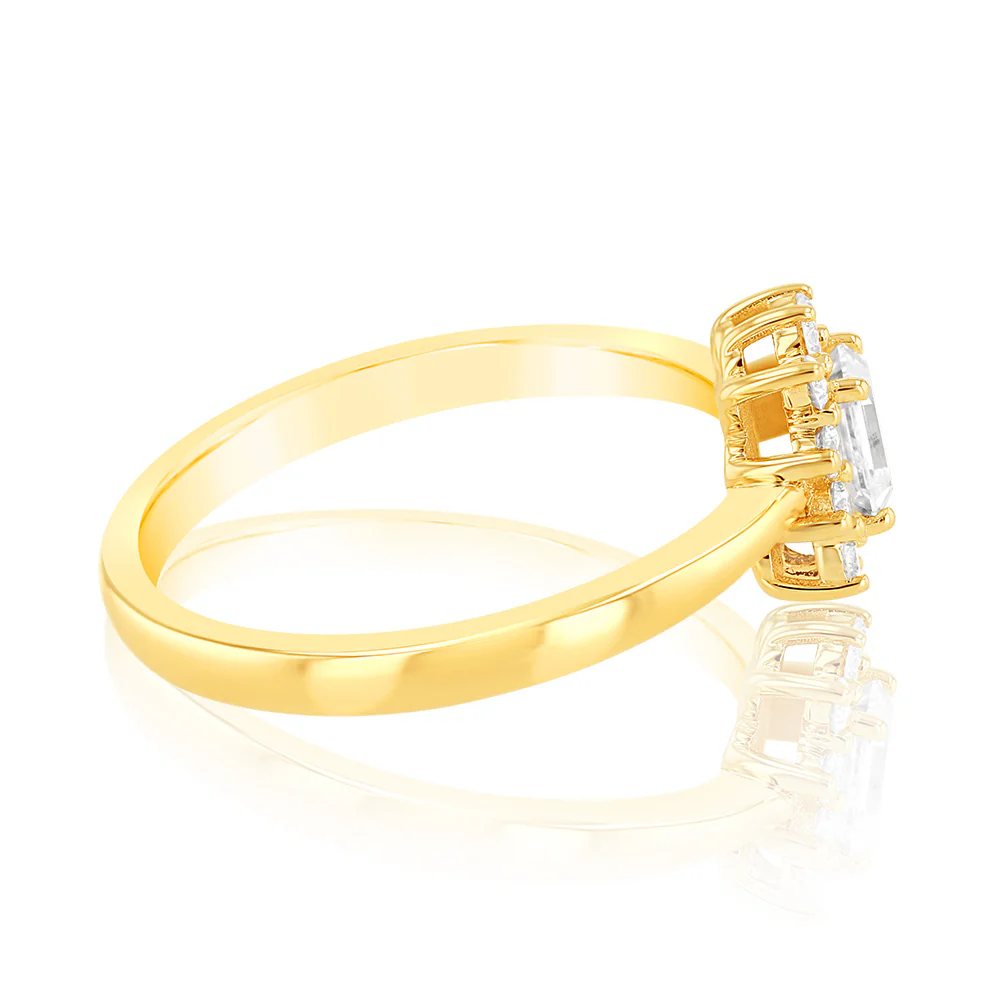 Luminesce Lab Grown 1/2 Carat Diamond Halo Solitaire Ring with Emerald Center Diamond in 9ct Yellow Gold - Image 2