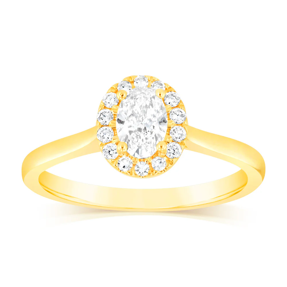 Luminesce Lab Grown 1/2 Carat Diamond Oval Halo Ring in 9ct Yellow Gold
