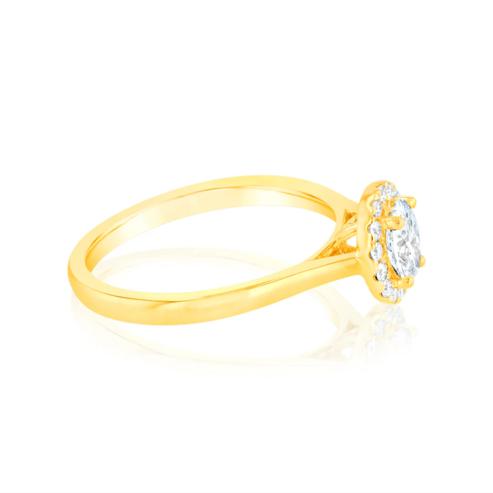Luminesce Lab Grown 1/2 Carat Diamond Oval Halo Ring in 9ct Yellow Gold - Image 2