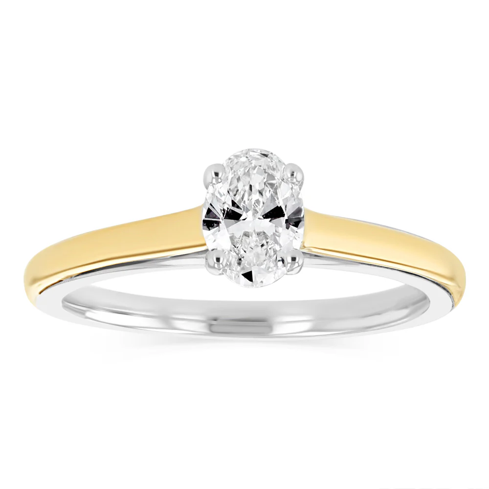 Luminesce Lab Grown 1/2 Carat Diamond Oval Ring in 9ct Yellow Gold and Sterling Silver