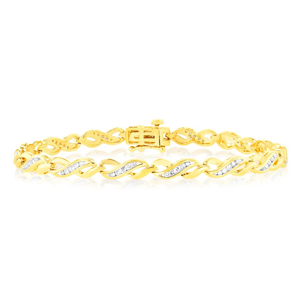 Luminesce Lab Grown 1/2 Carat Tennis Diamond Bracelet in Gold Plated Silver 17.5CM