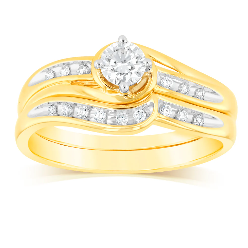 Luminesce Lab Grown 1/3 Carat Bridal Set Diamond Ring in 9ct Yellow Gold