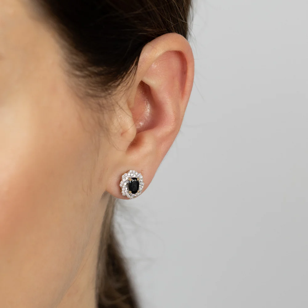 Luminesce Lab Grown 1/3 Carat Diamond and Natural Black Sapphire Stud Earrings in 9ct Yellow Gold - Image 2