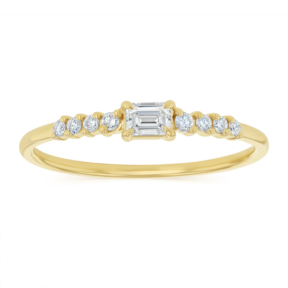 Luminesce Lab Grown 1/3 Carat Diamond Emerald Ring in 9ct Yellow Gold