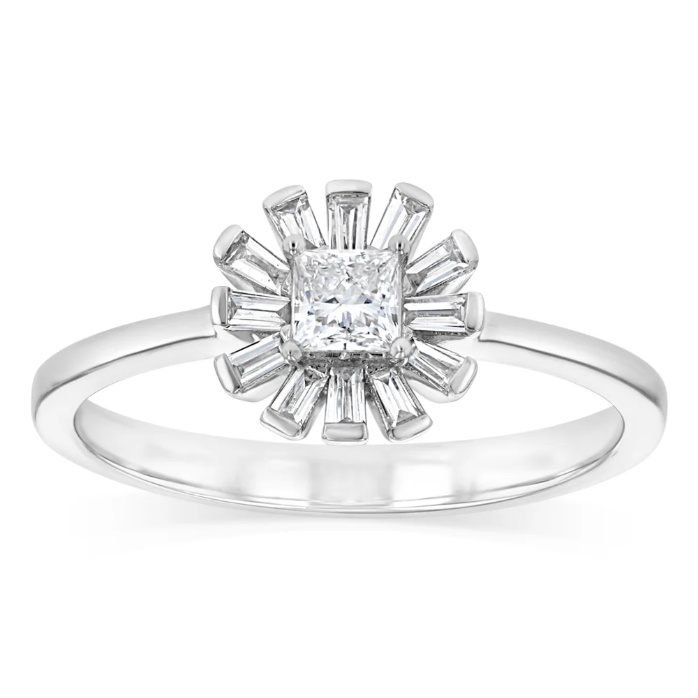 Luminesce Lab Grown 1/3 Carat Princess and Taper Cut Diamond Ring in 9ct Yellow Gold