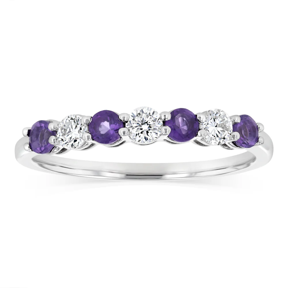 Luminesce Lab Grown 1/4 Carat Diamond and Amethyst Ring in Sterling Silver
