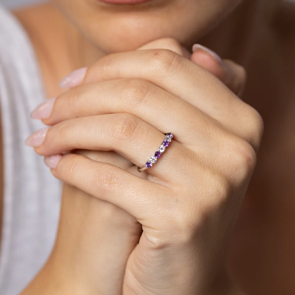 Luminesce Lab Grown 1/4 Carat Diamond and Amethyst Ring in Sterling Silver - Image 3