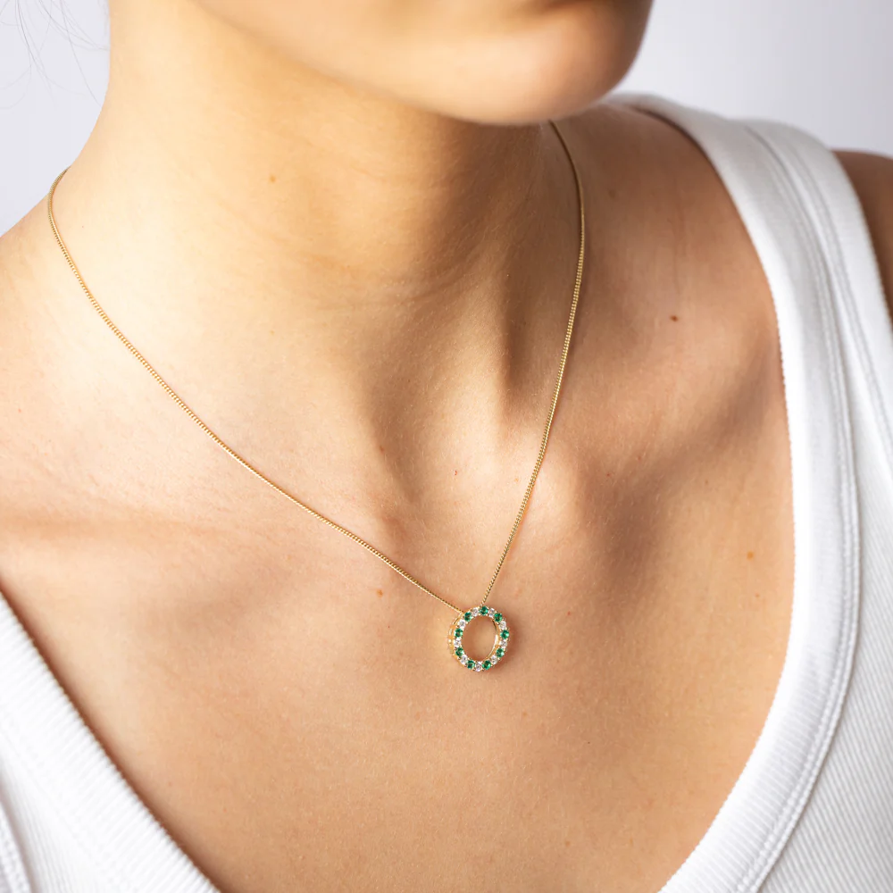 Luminesce Lab Grown 1/4 Carat Diamond and Created Emerald Pendant in 9ct Yellow Gold - Image 2