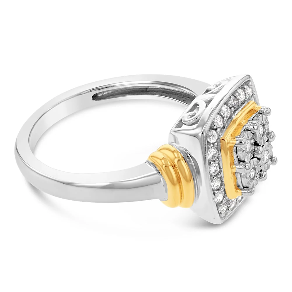 Luminesce Lab Grown 1/4 Carat Diamond Cushion Dress Ring Gold Plated Silver Size N1/2 - Image 2