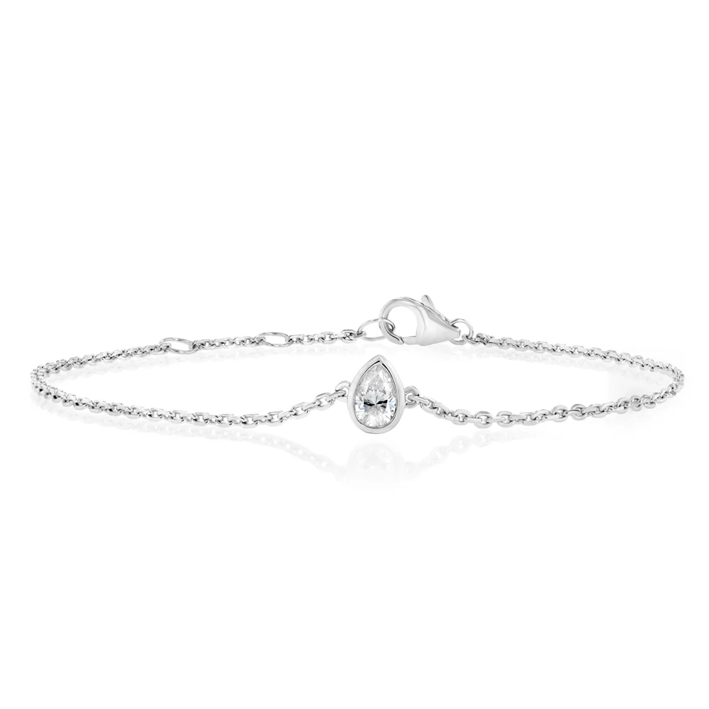 Luminesce Lab Grown 1/4 Carat Diamond Pear Bezel Adjustable Bracelet in Sterling Silver