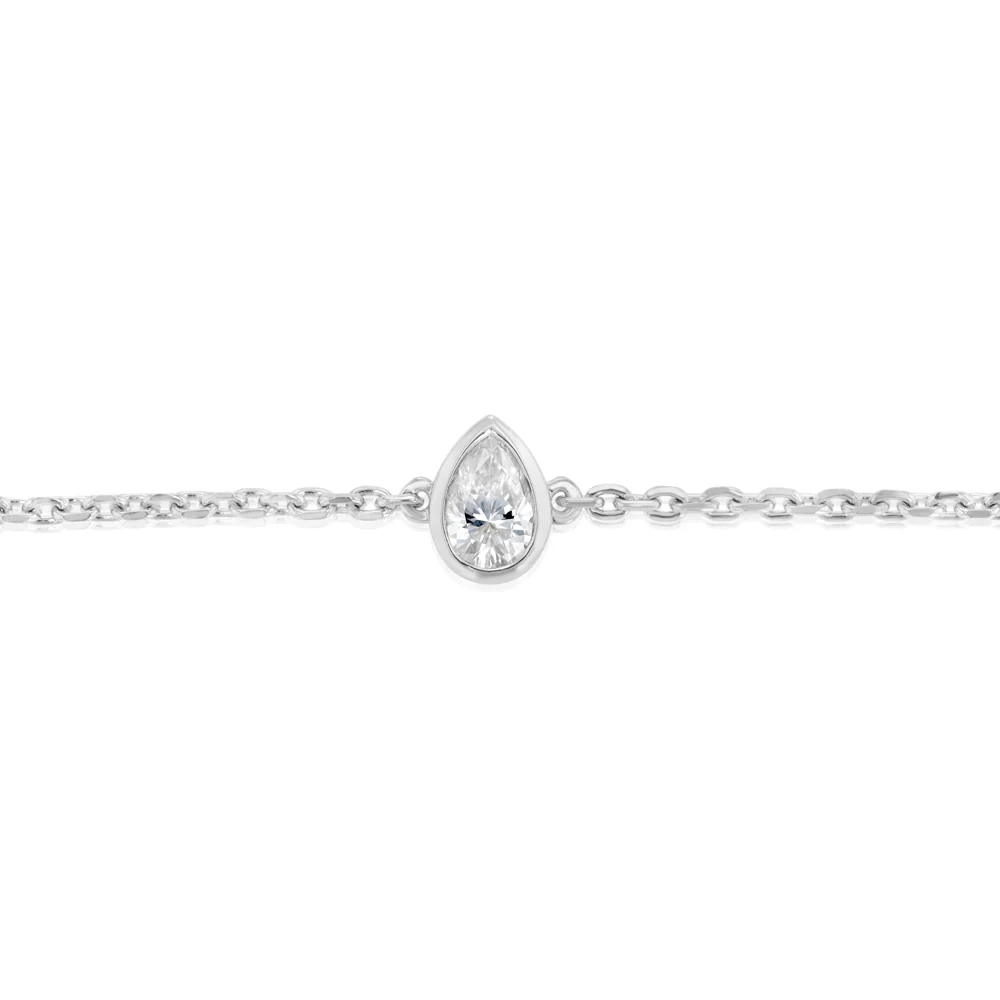 Luminesce Lab Grown 1/4 Carat Diamond Pear Bezel Adjustable Bracelet in Sterling Silver - Image 3