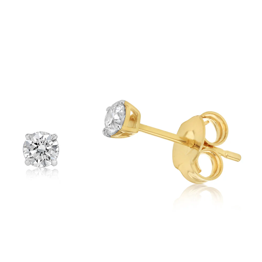 Luminesce Lab Grown 1/4 Carat Diamond Solitaire Stud Earrings in 9ct Yellow Gold