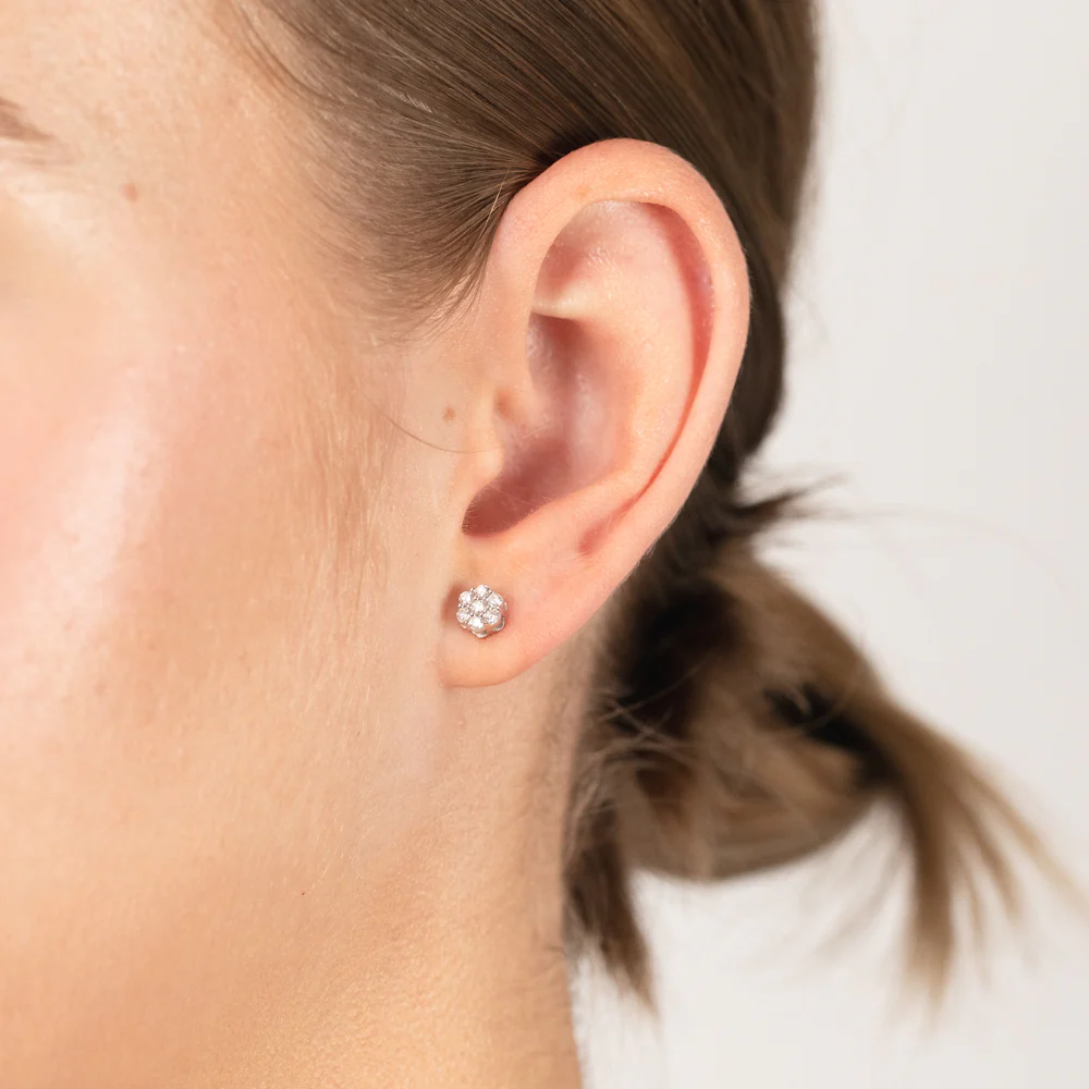 Luminesce Lab Grown 1/4 Carat Flower shaped Diamond Stud Earrings in Sterling silver - Image 2