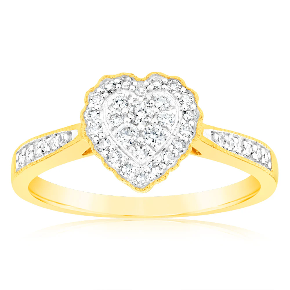 Luminesce Lab Grown 1/4 Carat Heart Diamond Ring in 9ct Yellow Gold