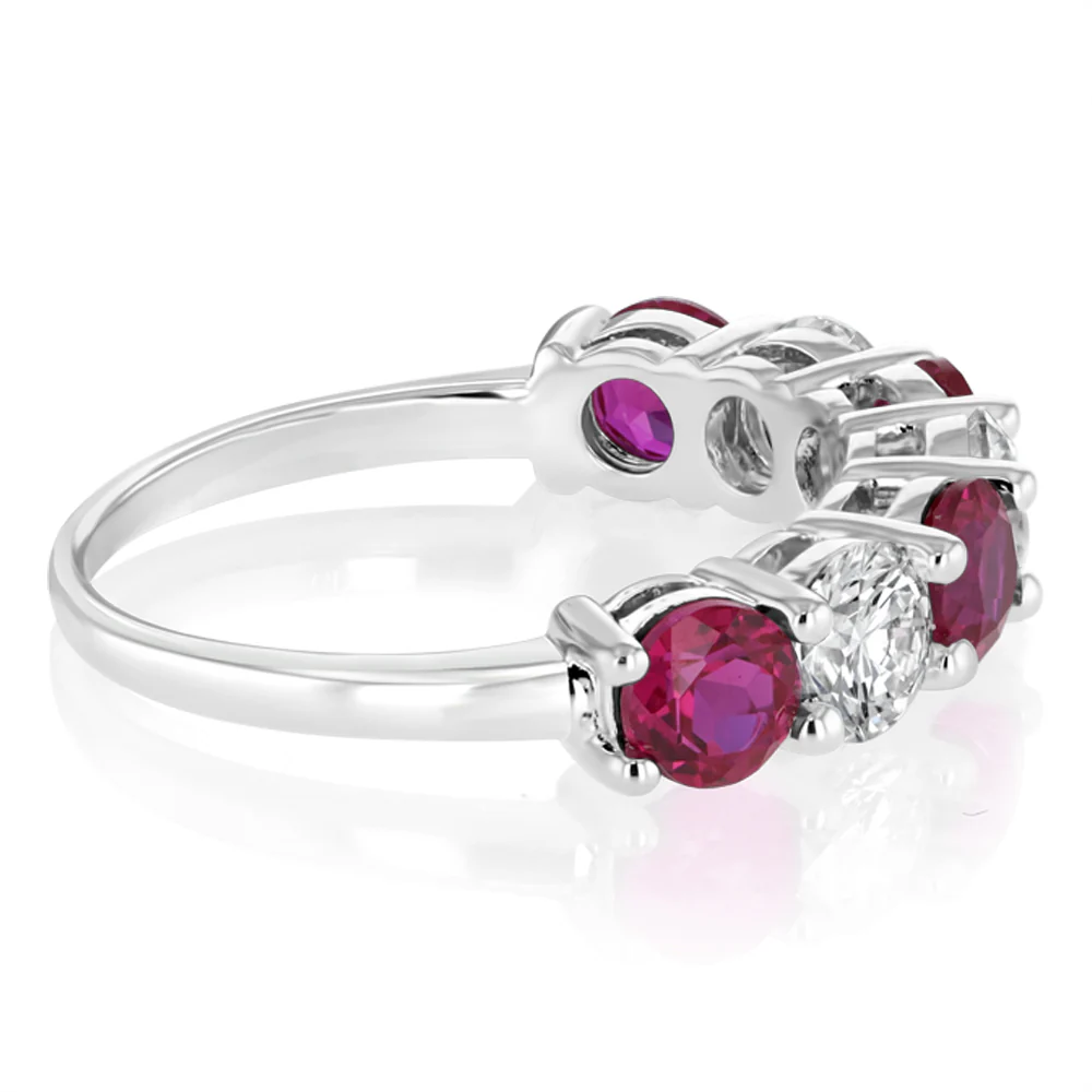 Luminesce Lab Grown 1.40 Carats Created Ruby with 1 Carat Diamond Ring in Sterling Silver - Image 2
