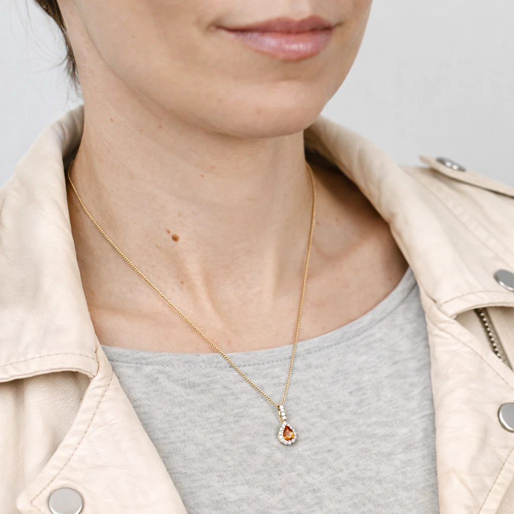 Luminesce Lab Grown 1/5 Carat Diamond and Citrine Pendant in 9ct Yellow Gold - Image 2