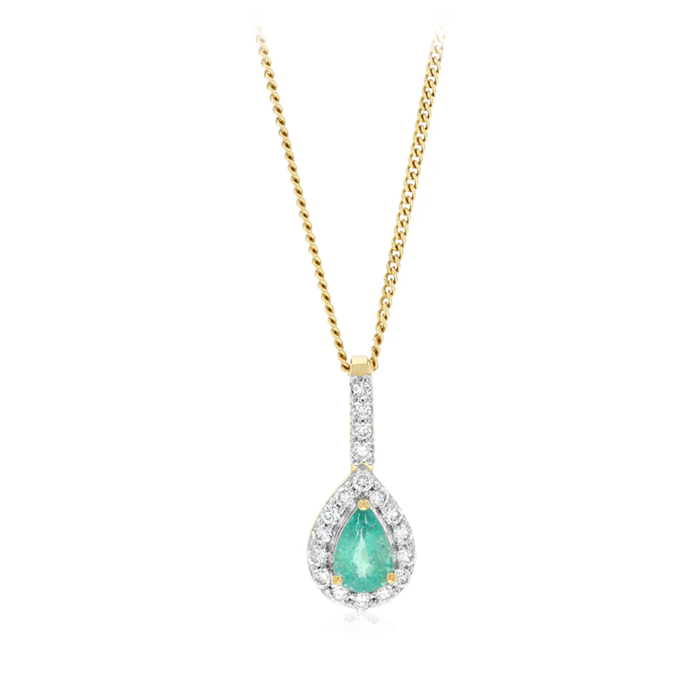 Luminesce Lab Grown 1/5 Carat Diamond and Natural Emerald Pendant in 9ct Yellow Gold