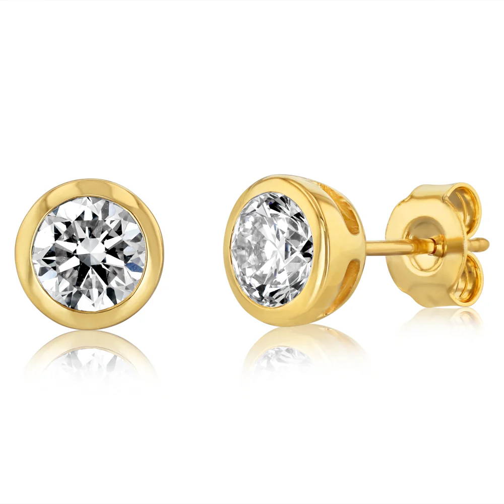 Luminesce Lab Grown 1.5 Carat Diamond Bezel Set Earrings in 9ct Yellow Gold